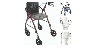 Free2Go Rollator - 3-in-1 Benefits: Rolling Walker, Raised Toilet Seat & Toilet Safety Frame